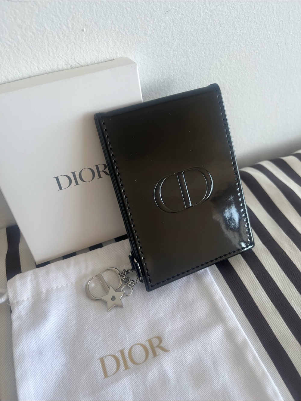 Dior Black Patent Leather mirror with Silver Star Charm